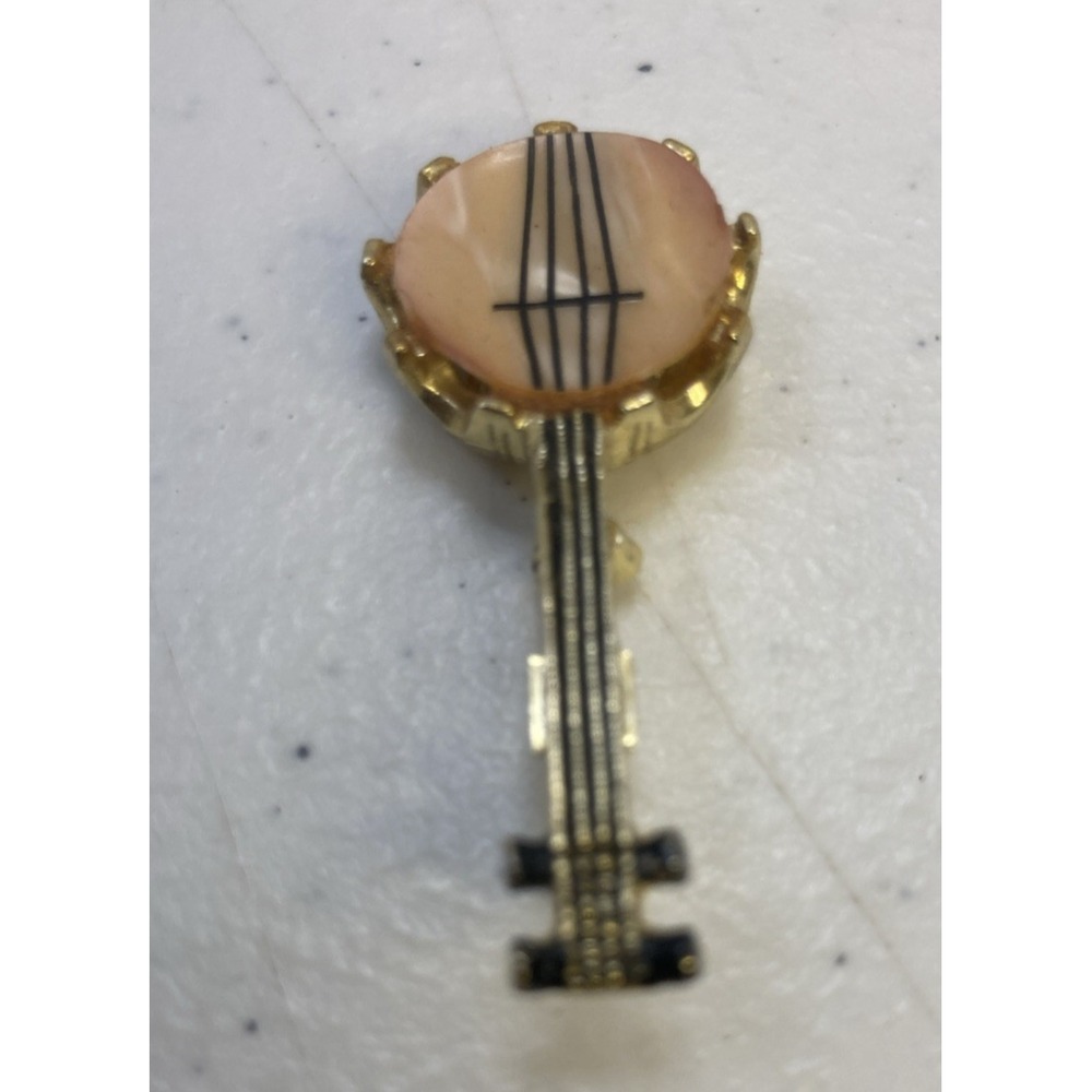 Vintage Pin Banjo Figural Mother of Pearl Brooch Estate Mid Century 1.5" - Picture 5 of 7